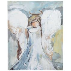 an angel painting with white and brown wings