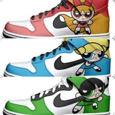 Painting Powerpuff, Sneaker Painting, Baby Disney Characters, Power Puff Girls, Custom Sneakers Diy