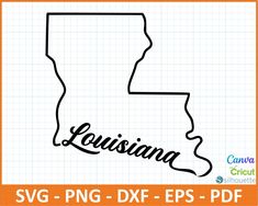 the outline map of the state of louisiana in black and white, with the words svg