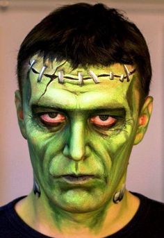 30 Halloween Makeup Ideas for Guys - Flawssy Frankenstein Face Paint, Frankenstein Makeup, Halloween Hombre, Makeup Zombie, Frankenstein Costume, Monster Makeup, Horror Make-up