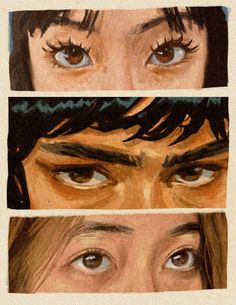 three different pictures of the same person's eyes and their appearance in each image