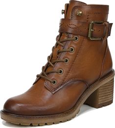 PRICES MAY VARY. Vegan leather upper Bold buckle and strap detailing 2.25 inch heel Stacked block heel Lug outsole Buckle Booties, Lug Sole Boots, Leather Heeled Boots, Lace Up Booties, Leather Block Heels, Cool Boots, Shoes Booties, Leather Booties, Lace Up Boots