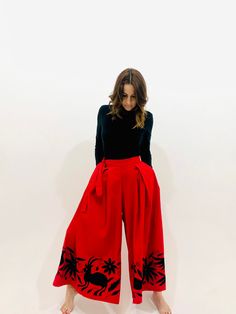 San Ysidro, Delicate Clothes, Mexican Outfit, Mexican Women, Wide Leg Palazzo Pants, Pants Skirt, Indigenous People, Embroidery On Clothes, Womens Capris