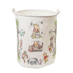 a white bucket with winnie the pooh images on it