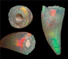 three different types of opalite on black background