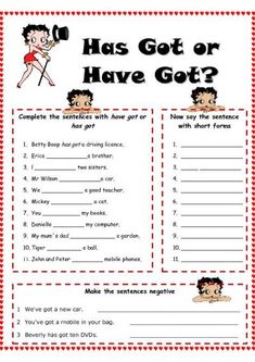 a printable worksheet for children to learn how to say have got?