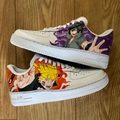 Naruto Shoes, Shoes Nike Air Force, Custom Sneakers Diy, Painted Nikes, Custom Shoes Diy, Unique Sneakers, Air Force 1 Custom, Custom Air Force 1, Leather Paint