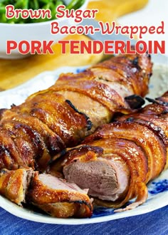 the pork tenderloin has been sliced and is ready to be eaten