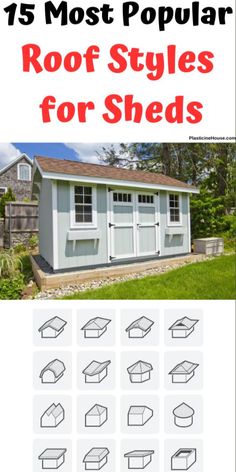 the front and back of a small shed with instructions for how to build it, including roof