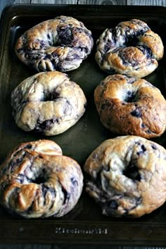 nine blueberry donuts on a baking tray