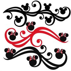 mickey and minnie mouse wall decals with red bows on the ears, swirls and curls