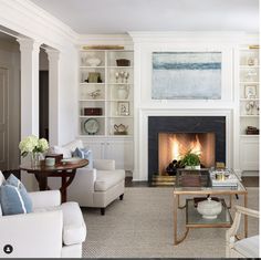 a living room filled with furniture and a fire place