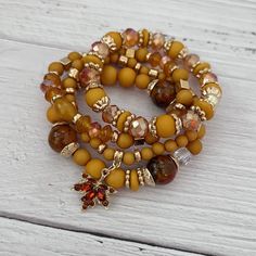 Stretch Bracelets Ideas, Stackable Beaded Bracelets, Handmade Bead Jewellery, Fall Bead, Autumn Bracelet, Halloween Bracelet, Opening An Etsy Shop, Diy Bracelets Patterns, Diy Bracelet Designs