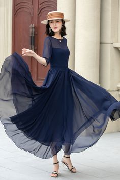 Elegance in motion with this stunning Fit and Flare Dark Blue Chiffon dress. Perfect for any special occasion. 

SKU 5143 
Link in bio 

#Fashion #Style #ChiffonDress #SwingDress #BlueDress #Xiaolizihandmade Blue Chiffon A-line Maxi Dress, Flowy A-line Chiffon Dress For Prom, Blue A-line Chiffon Evening Dress, Chiffon Evening Dress With Flowy Skirt, Evening Chiffon Dress With Flowy Skirt, Flowy Georgette Party Dress, Flowy A-line Chiffon Prom Dress, Chiffon A-line Maxi Dress For Gala, Blue Georgette Dress For Banquet