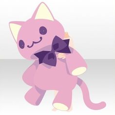 a pink cat with a purple bow tie