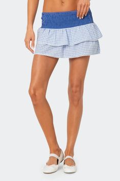 Double Gingham Ruffled Mini Skirt – edikted Gingham Mini Skirt, Ruffled Mini Skirt, Gingham Skirt, Blue Gingham, Halloween Outfits