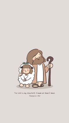 the lord is my shepherd and that i need to be with his child jesus cartoon, person