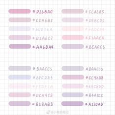 the different font styles for each type of text, including numbers and letters in pink