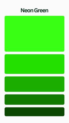 the color chart for neon green is shown in black and white, with different shades