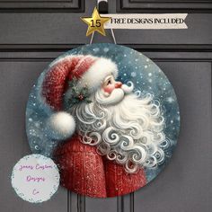 a christmas ornament with a santa clause on it's face and the words free designs included