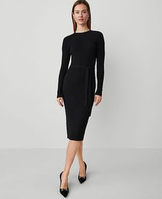 In a flattering ribbed stitch, our belted column sweater dress is every bit as easy as it is elevated. Crew neck. Long raglan sleeves. Same fabric tie belt.,Hit:Hits below the knee,Imported:Imported,Length:45" from shoulder to hem,Fabrication:41% Polyester, 37% Viscose, 22% Nylon,Garment Care:Machine Washable Ribbed Belted Column Sweater Dress by Ann Taylor Size regular - 2XL Black Women's Sweater, Dress, Regular, Crew, Neck, Long, Sleeve, Dresses, 41%, Polyester, 37%, Viscose, 22%, Nylon, Machi Long Sleeve Dresses, Sleeve Dresses, Petite Dresses, Large Size Dresses, Tie Belt, Raglan Sleeve, Large Black, Women's Sweater, Ann Taylor