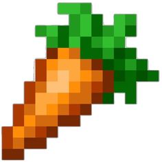 an image of a carrot pixelated in oranges and browns with green leaves on top