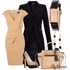 Beautiful outfit for a night at the opera or a formal dinner Beige Dress, Professional Attire, Business Outfit, Work Wardrobe, Business Attire, Komplette Outfits, Fashion Mode