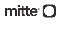 the mitte logo is shown in black and white, with an oval at the bottom