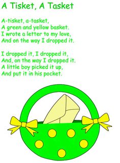 a green basket with yellow polka dots and a poem written in the bottom right corner