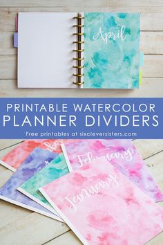 printable watercolor planner dividers with the title