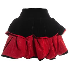 Yves Saint Laurent coral moire silk and black velvet petal skirt. Fall-Winter 1994 Red Silk Party Bottoms, Red Silk Evening Bottoms, Red Silk Bottoms For Evening, Red Silk Party Skirt, Red Silk Skirt For Party, Red Silk Skirt For Evening, Ysl Skirt, Petal Skirt, Lizzie Hearts