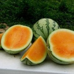 a group of watermelons sitting on top of a white table