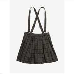 Size Small Nwt Cast A Spell On Your Wardrobe - Every Witch Needs A Plaid Skirt! This One Features A Grey & Black Plaid Print With Pleats. The Suspenders Are Detachable In The Front So They Can Be Worn Crisscross Or Straight Back. Side Zip And Button Closure. 80% Polyester; 18% Rayon; 2% Spandex Wash Cold; Dry Low Imported Listed In Junior Sizes Waist Measurement 14” Laying Flat Length Of Skirt 16” Suspenders Wedding, Skirt Images, Cast A Spell, Plaid Outfits, Mens Formal Wear, Straight Back, Celebrity Design, Suspender Skirt, Grey Plaid