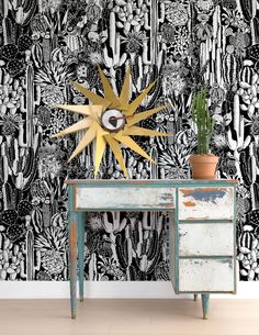 Cactus Spirit Wallpaper in Contrast design by Aimee Wilder Contrast Wallpaper, Southwestern Wallpaper, Spirit Wallpaper, Wallpaper Cactus, Printed Wallpaper, Contrast Design, Contemporary Wallpaper, Pop Art Painting, Wallpaper Decor