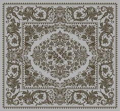 a brown and white square design with an ornate frame in the middle, on a gray background