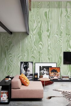 Create drama in a colourful minimalist interior with Vibrant Veneer mural wallpaper by belarteSTUDIO. Explore the Vibrant Minimalism collection, inspired by the natural wabi-sabi textures of wood grain, ideal for a cozy living room, bedroom or kitchen design.
​Green wallpaper | green walls living room | wood texture | living room designs | modern eclectic living room | colourful minimalism