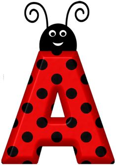 a red and black ladybug letter with the letter a in it's center