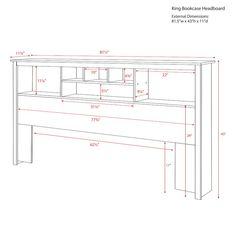 an image of a desk with measurements for the top and bottom section, including drawers