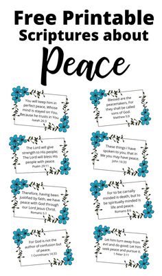 a poster with the words free printable pictures about peace and blue flowers on it