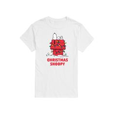 a white t - shirt with the words christmas snoopy printed in red on it