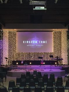 the stage at kingdom come is set up for an event with chairs and lights on it