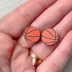 "New two tone acrylic has arrived! Basketball Orange with black engrave  studs, looks like real basketball skin! Made with 1/8\" acrylic Ships in 1-3 business days" Mom Basketball Clay Earrings, Basketball Clay Earrings, Acrylic Stud Earrings, Basketball Faux Leather Earrings, Basketball Earrings, Acrylic Earrings, Stud Earring, Two Tone, Baskets