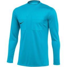 a blue shirt with a black pocket on the front and chest, it's long sleeves