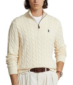 Polo Ralph Lauren Cable Knit Cotton Quarter-Zip Sweater | Dillard's Preppy Mens Fashion, Silk Sweater, Zipper Sweater, Zip Polo, Classy Outfits Men, Long Sleeve Jumper, Cashmere Jumper, Quarter Zip Sweater, Ralph Lauren Long Sleeve