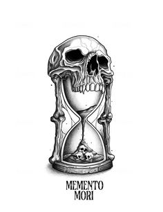 a drawing of an hourglass with a skull in it and the words'mementoo mori '