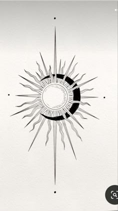 a black and white drawing of a sun with rays coming out of the center, on top of a sheet of paper