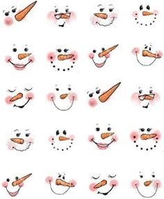 an image of snowmen with different expressions on their faces and noses in various ways