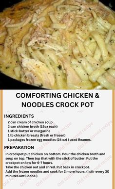 the instructions for cooking chicken and noodles crock pot