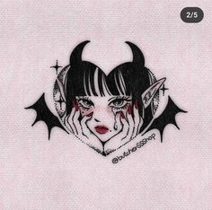 a drawing of a girl with bats on her face and eyes, in the shape of a heart