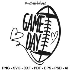 the game day svg file is shown in black and white with an image of a football